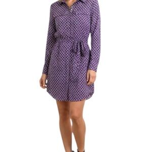Juicy Couture Purple Geometric Roll Tap 1/2 Button V-Neck Shift Dress Size 2